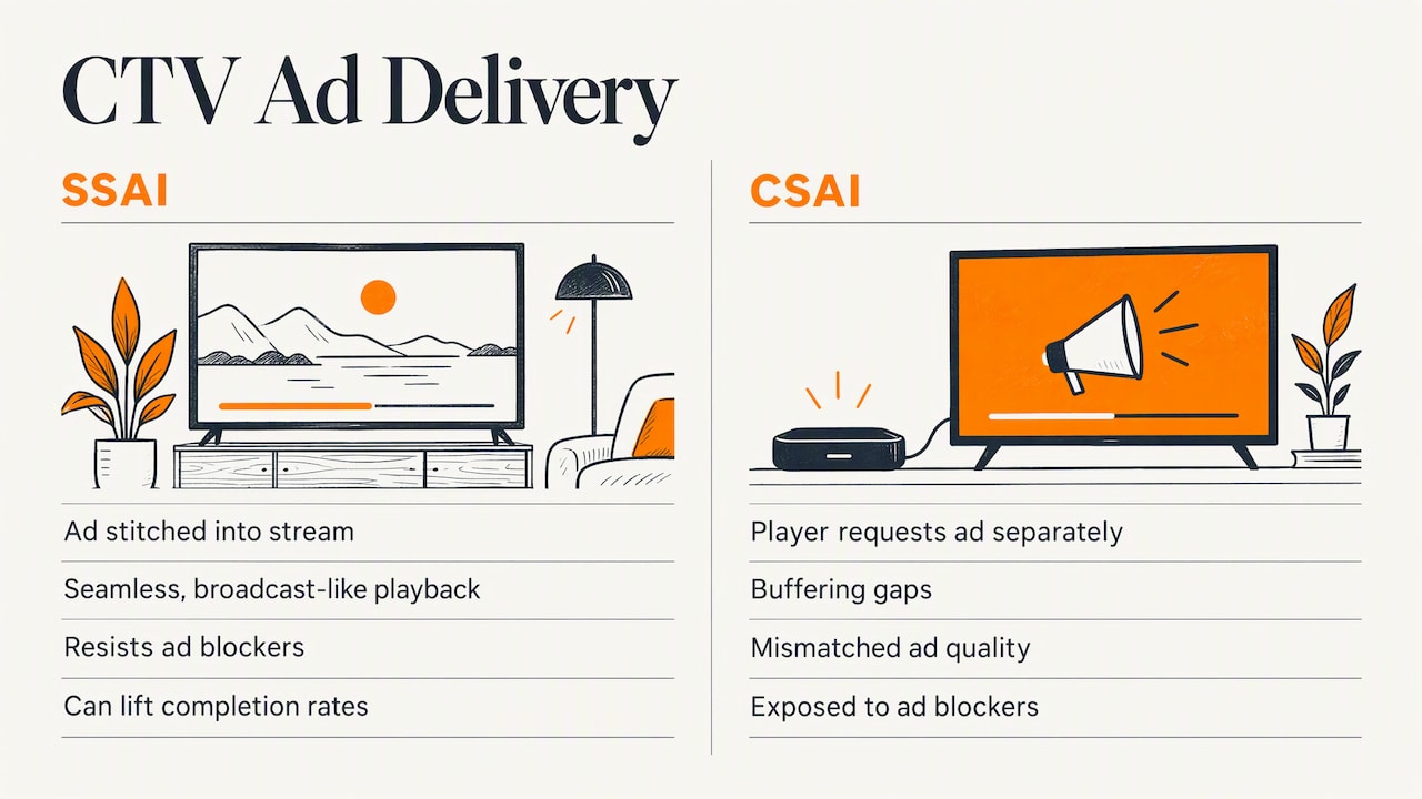 Comparison of server-side and client-side ad insertion