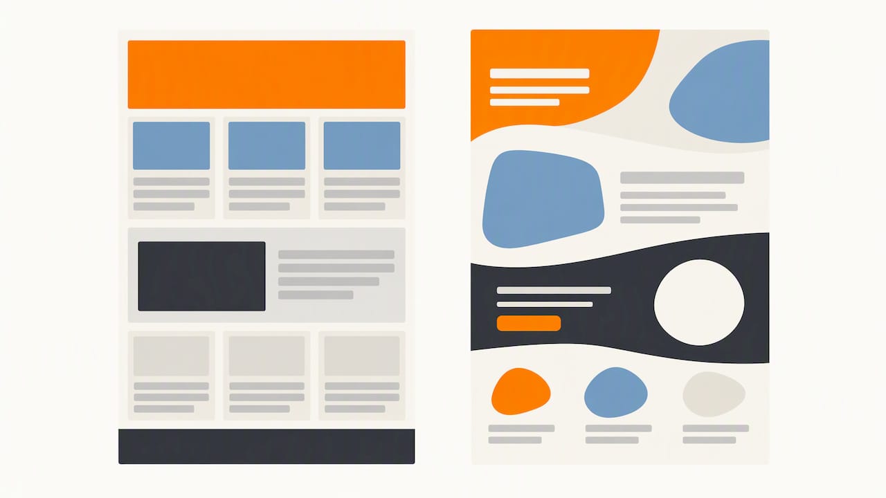 Rigid grid beside an organic page layout