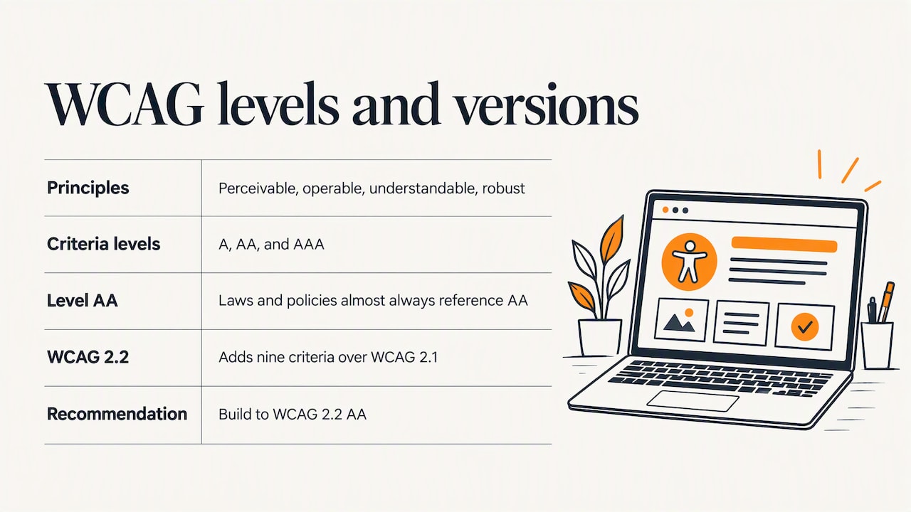 Four WCAG principles and three conformance levels